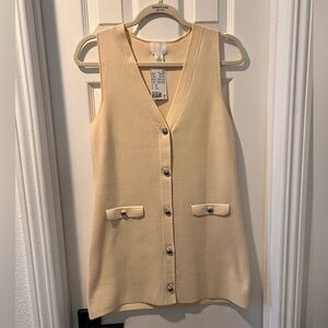 H&M pastel yellow Button-Front Mini Dress Vest